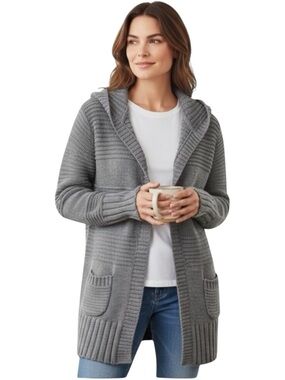 American Eagle Long Chunky Knit Cardigan Sweater Gray Size S Cozy Cabincore